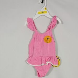 NWT Banana Boat Pink Ruffled One Piece Swimsuit with Pom-Pom Trim Girls Size 2T